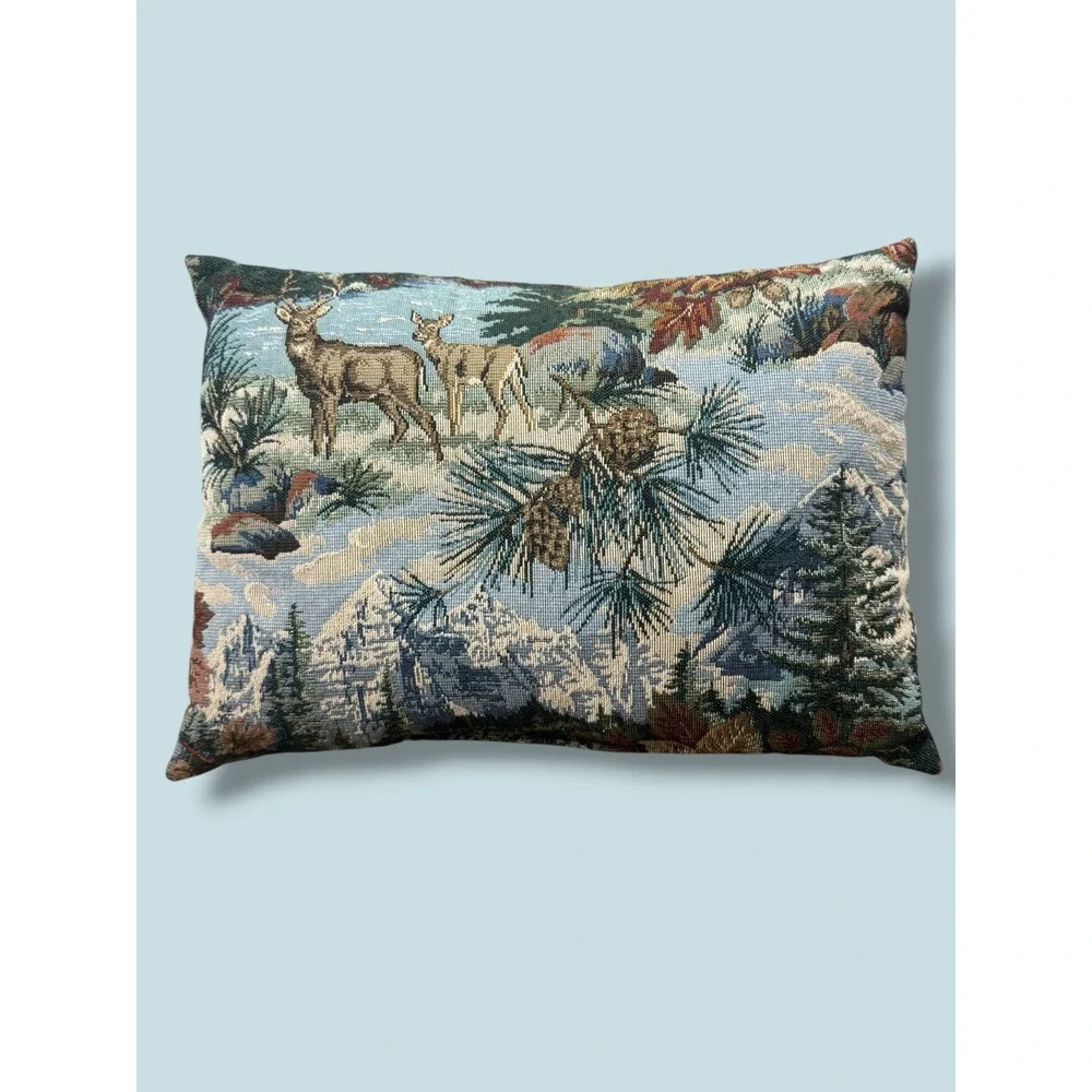 Deer Tapestry Pillow 16x11 Woodland Cabin Lodge Decor Mountain Pinecone Accent